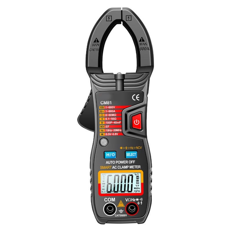 Auto Ranging Digital Clamp Meter AC DC Tester with Non Contact Voltage Detection Black - Image 1